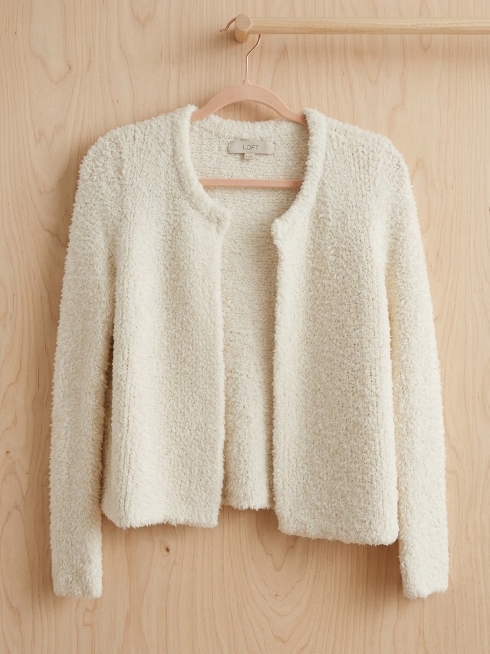 LOFT Cream Teddy Bouclé Open-Front Jacket